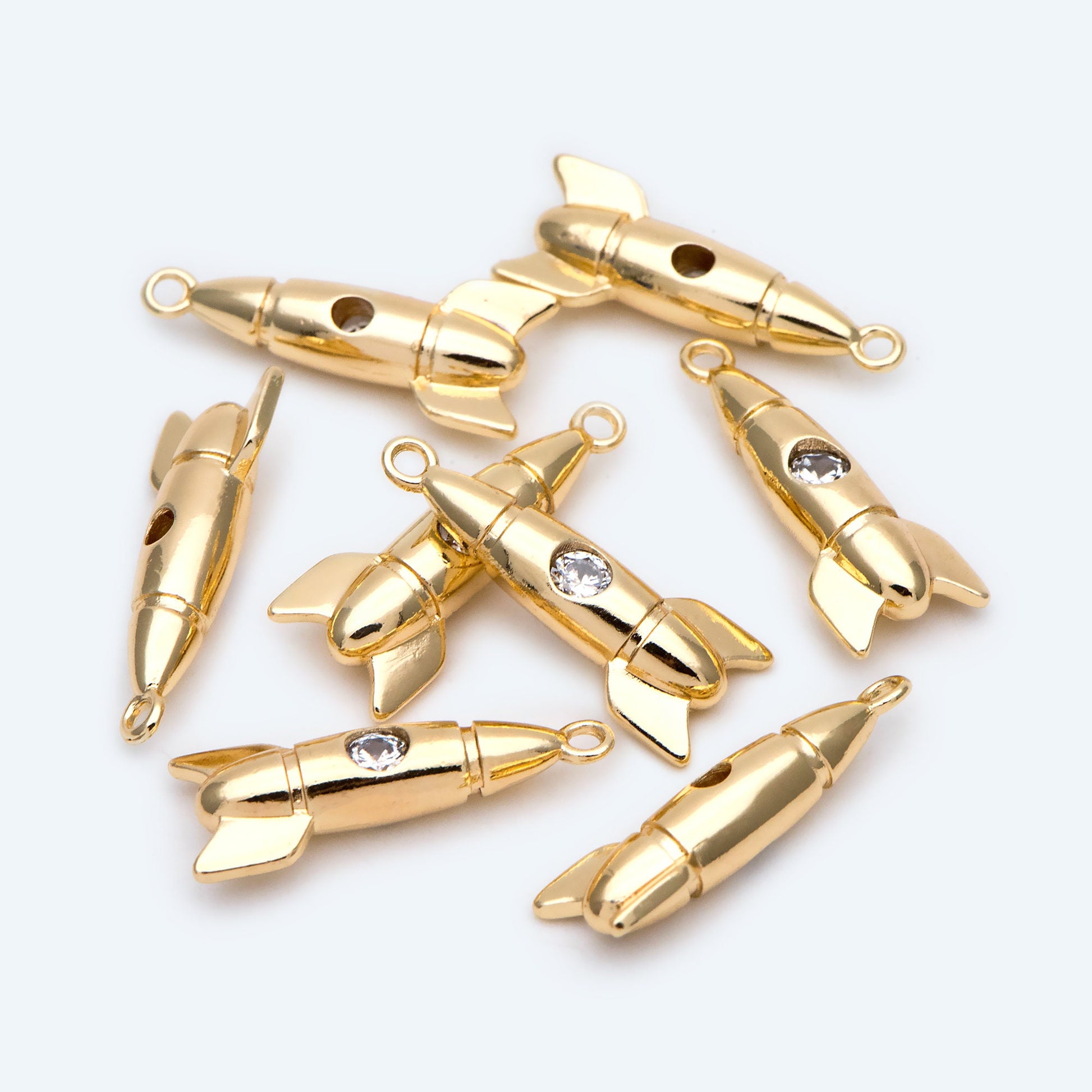 10pcs Gold Rocket Charms, CZ pave Rocket Pendants 23x9mm, DIY Necklace Pendant Supplies (GB-2577)