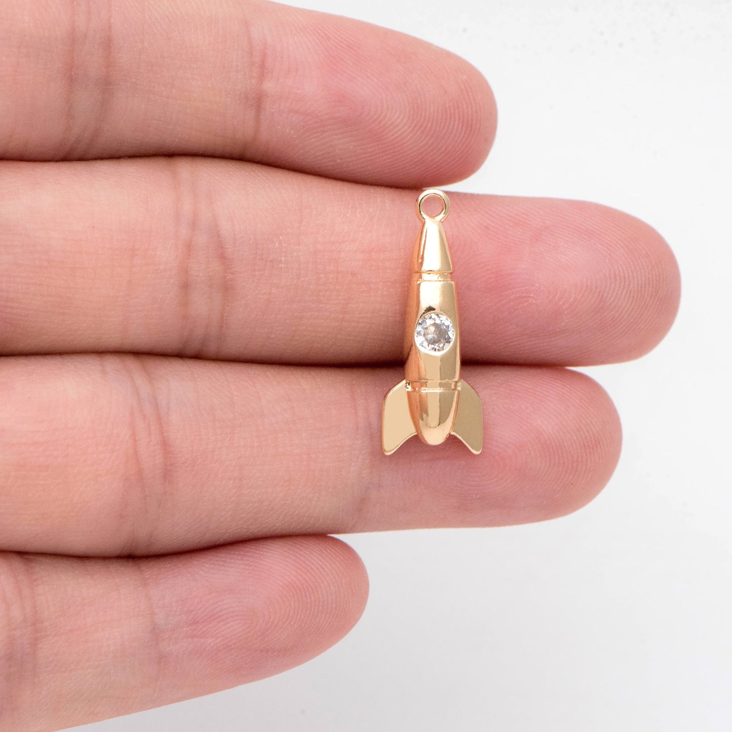 10pcs Gold Rocket Charms, CZ pave Rocket Pendants 23x9mm, DIY Necklace Pendant Supplies (GB-2577)