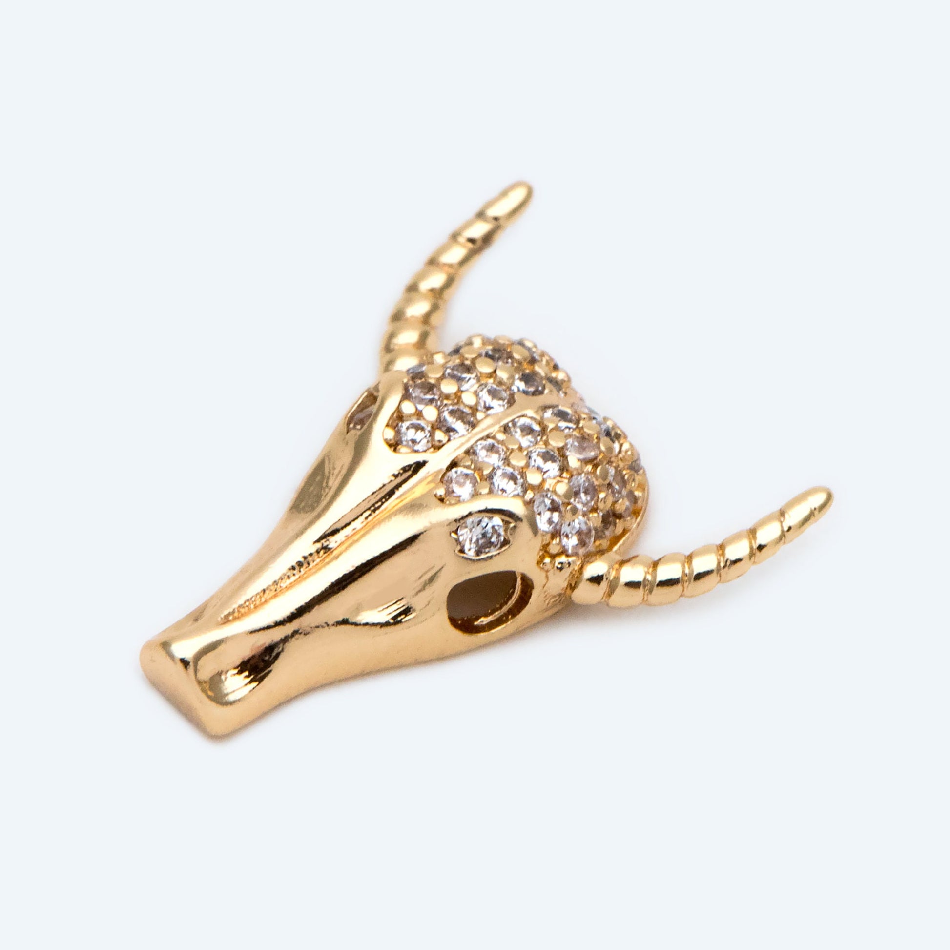 4pcs CZ Pave Gold OX Head Charm, Real Gold plated Brass, Jewelry Supply (GB-3616-C)