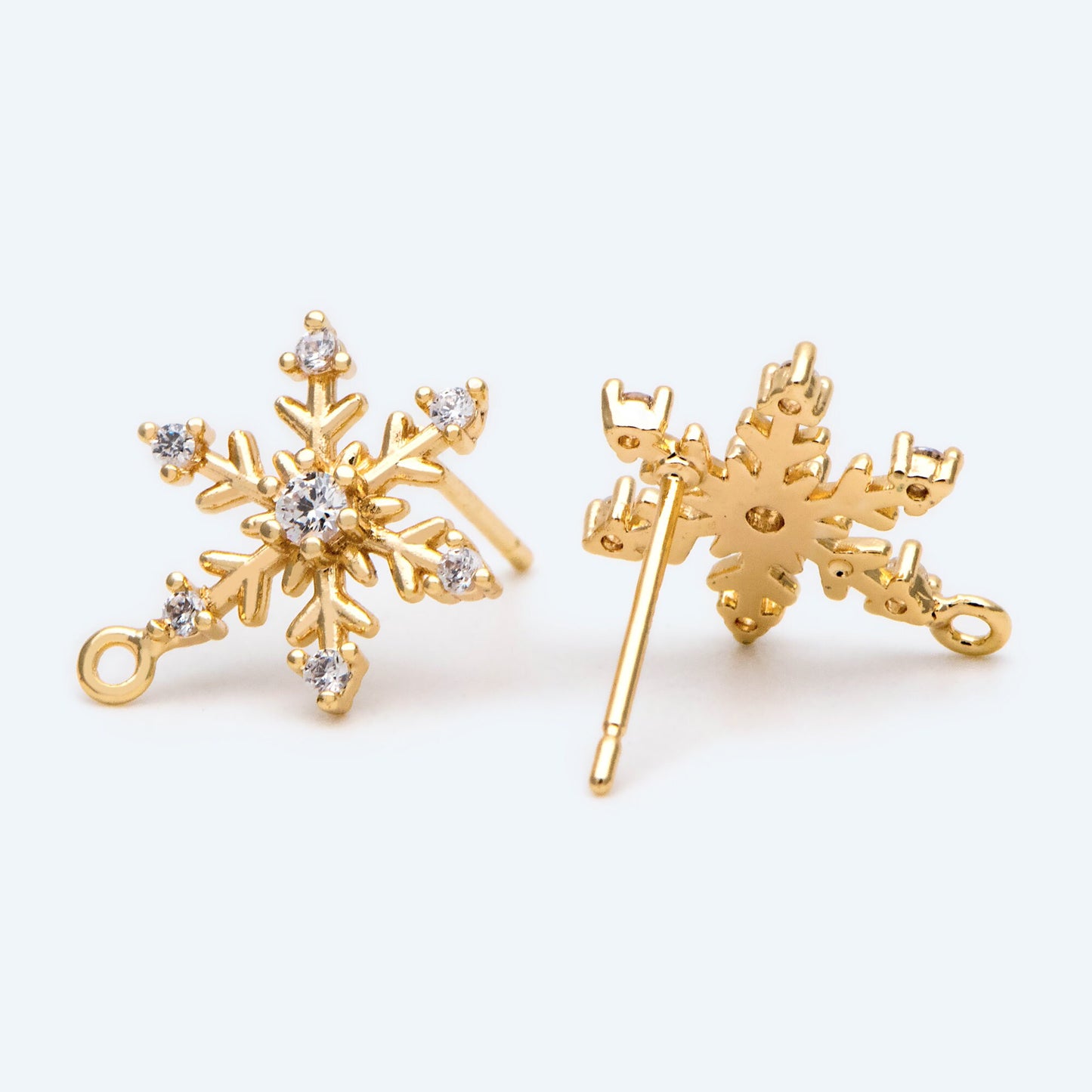 4pcs CZ Pave Gold Snowflake Ear Posts, Earring Findings, Jewelry Making, Diy Material, Jewelry Supplies (GB-2587)