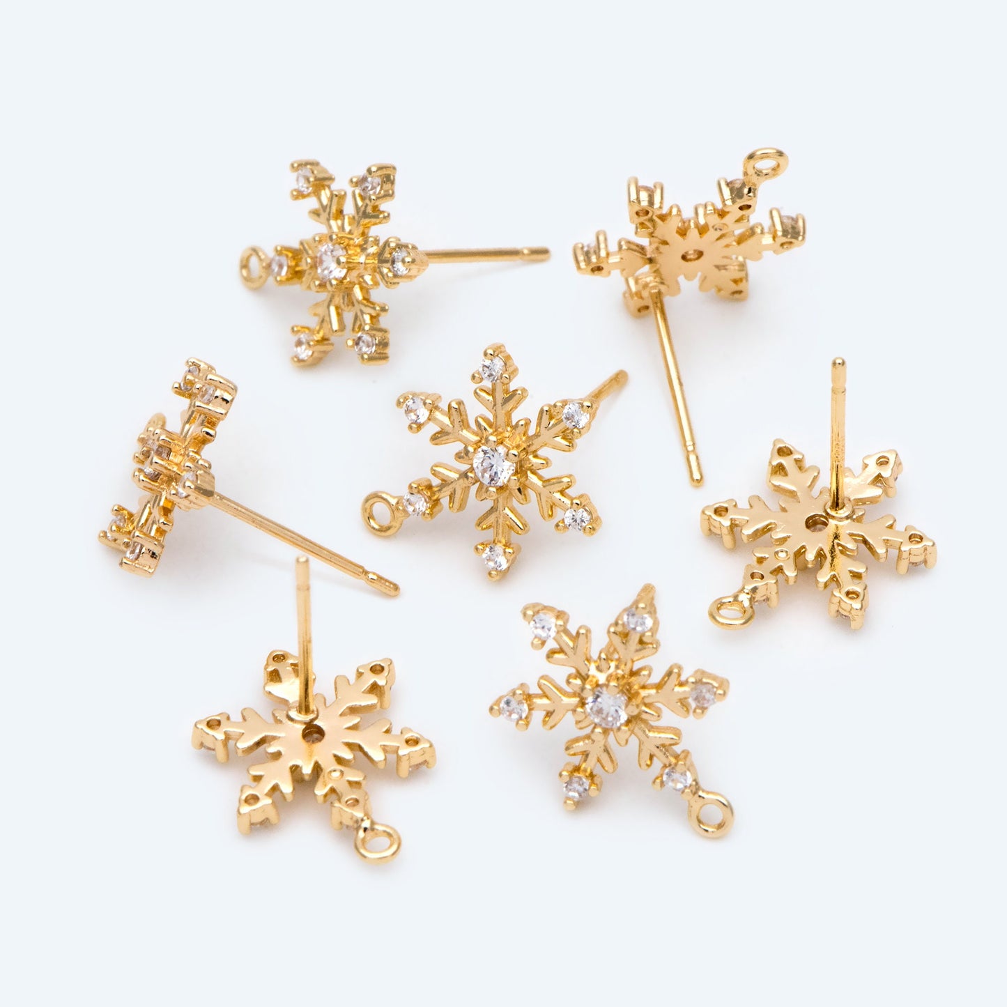 4pcs CZ Pave Gold Snowflake Ear Posts, Earring Findings, Jewelry Making, Diy Material, Jewelry Supplies (GB-2587)