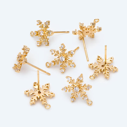 4pcs CZ Pave Gold Snowflake Ear Posts, Earring Findings, Jewelry Making, Diy Material, Jewelry Supplies (GB-2587)