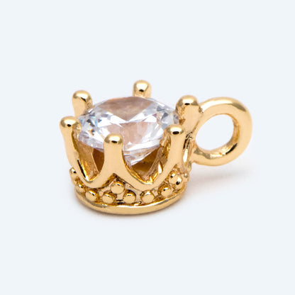 10pcs Gold Crown Charms with CZ Diamond, Jewelry Wholesale, Diy Material, Jewelry Supplies (GB-2591)