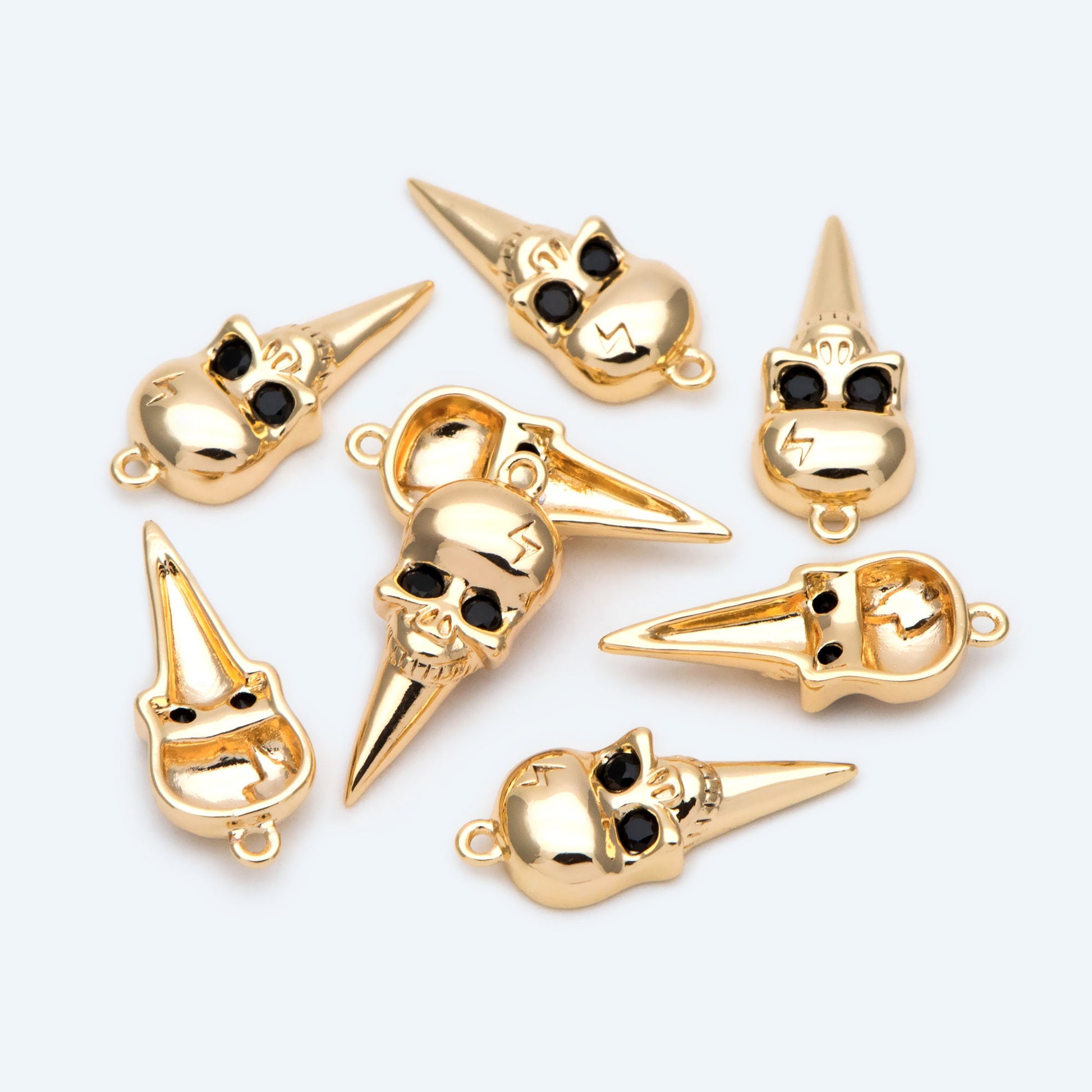 4pcs CZ Pave Gold Skull Charm, Real Gold plated Brass, Jewelry Supply (GB-2600)