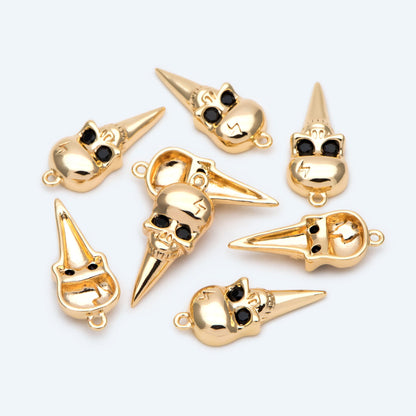 4pcs CZ Pave Gold Skull Charm, Real Gold plated Brass, Jewelry Supply (GB-2600)