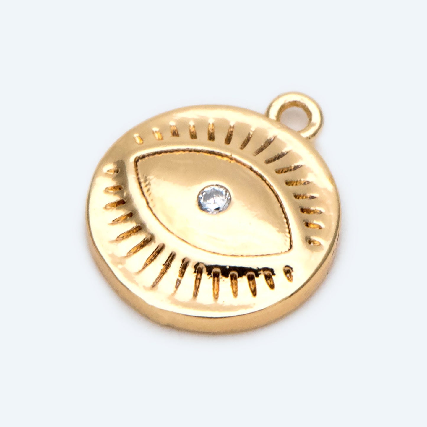 10pcs CZ Pave Gold Evil Eyes Charm, 18K Gold plated Brass, Round Evil Eyes Charm Pendants (GB-2601)