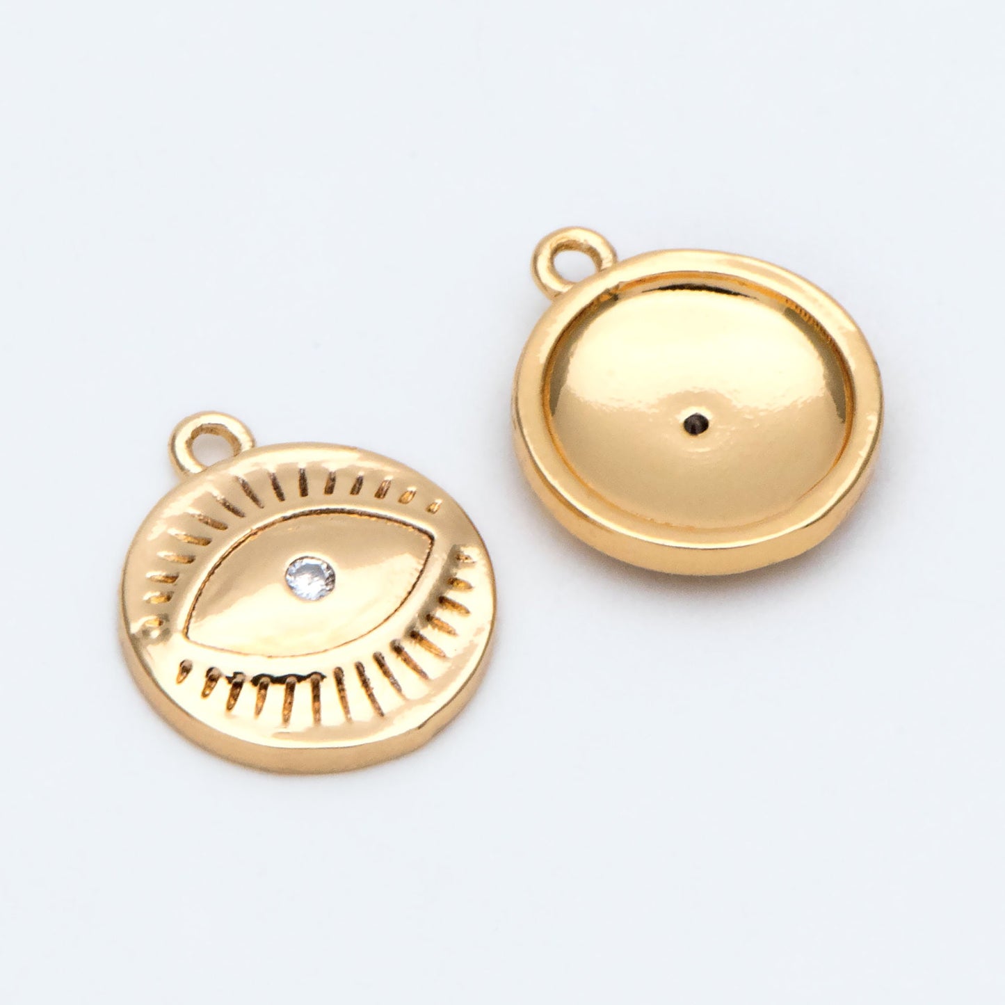 10pcs CZ Pave Gold Evil Eyes Charm, 18K Gold plated Brass, Round Evil Eyes Charm Pendants (GB-2601)