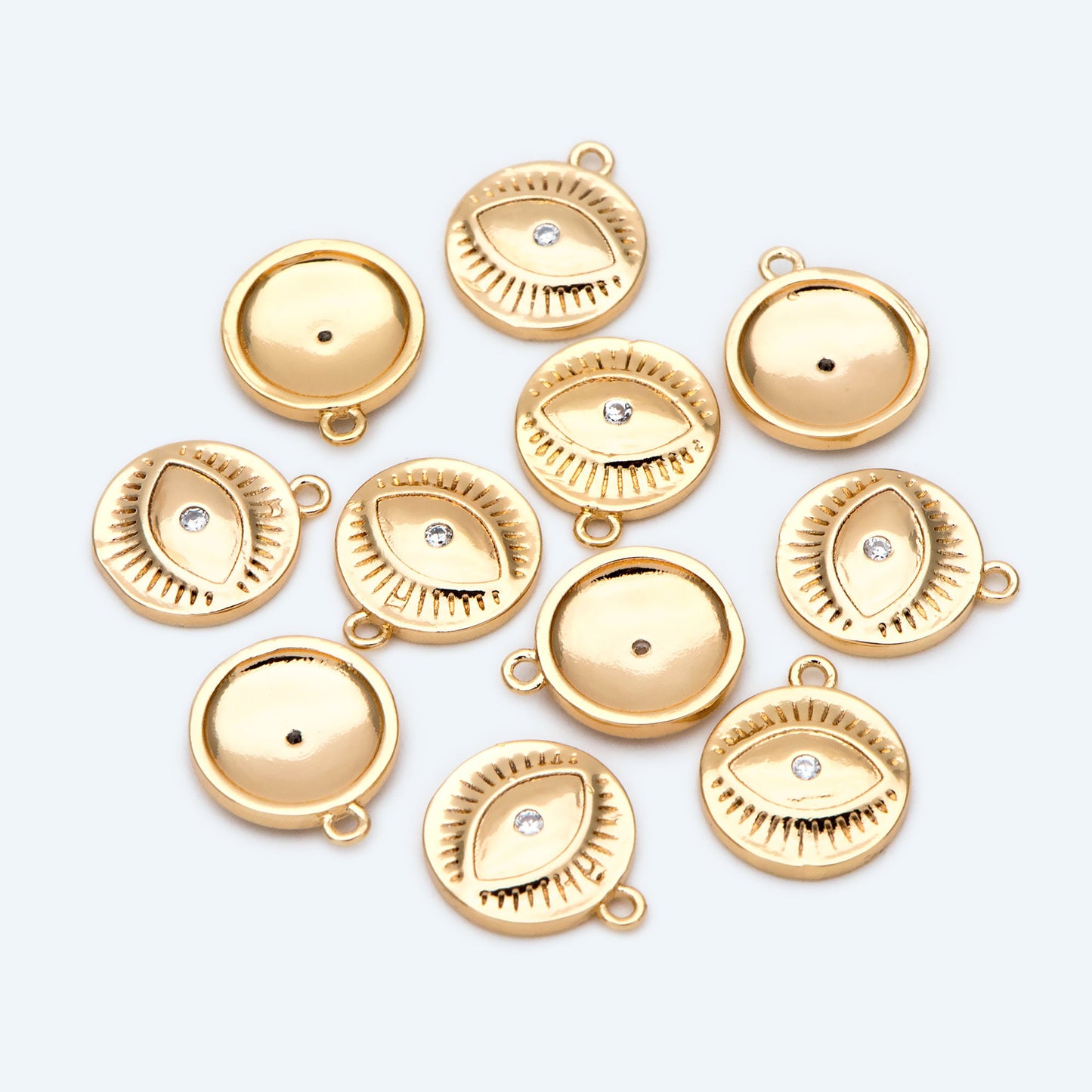 10pcs CZ Pave Gold Evil Eyes Charm, 18K Gold plated Brass, Round Evil Eyes Charm Pendants (GB-2601)
