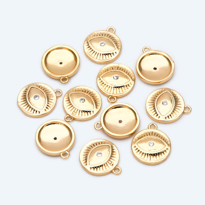 10pcs CZ Pave Gold Evil Eyes Charm, 18K Gold plated Brass, Round Evil Eyes Charm Pendants (GB-2601)