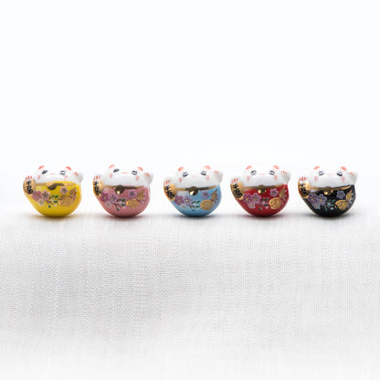 10 beads- Porcelain Lucky Cat beads 15mm, Ceramic Maneki Neko, Drilled Through, Yellow Pink Blue Red Black, Kawaii Cat Charms-(TC-157)