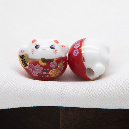 10 beads- Porcelain Lucky Cat beads 15mm, Ceramic Maneki Neko, Drilled Through, Yellow Pink Blue Red Black, Kawaii Cat Charms-(TC-157)