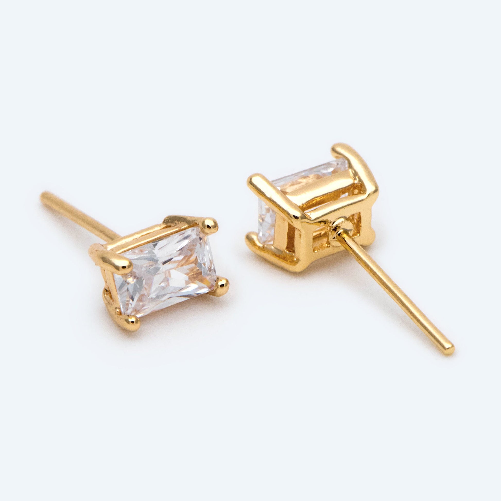 10pcs CZ Pave Rectangle Earring Studs, 18K Gold/ Rhodium plated Brass Ear Posts, Geometric Earring Findings (#GB-2618-C)