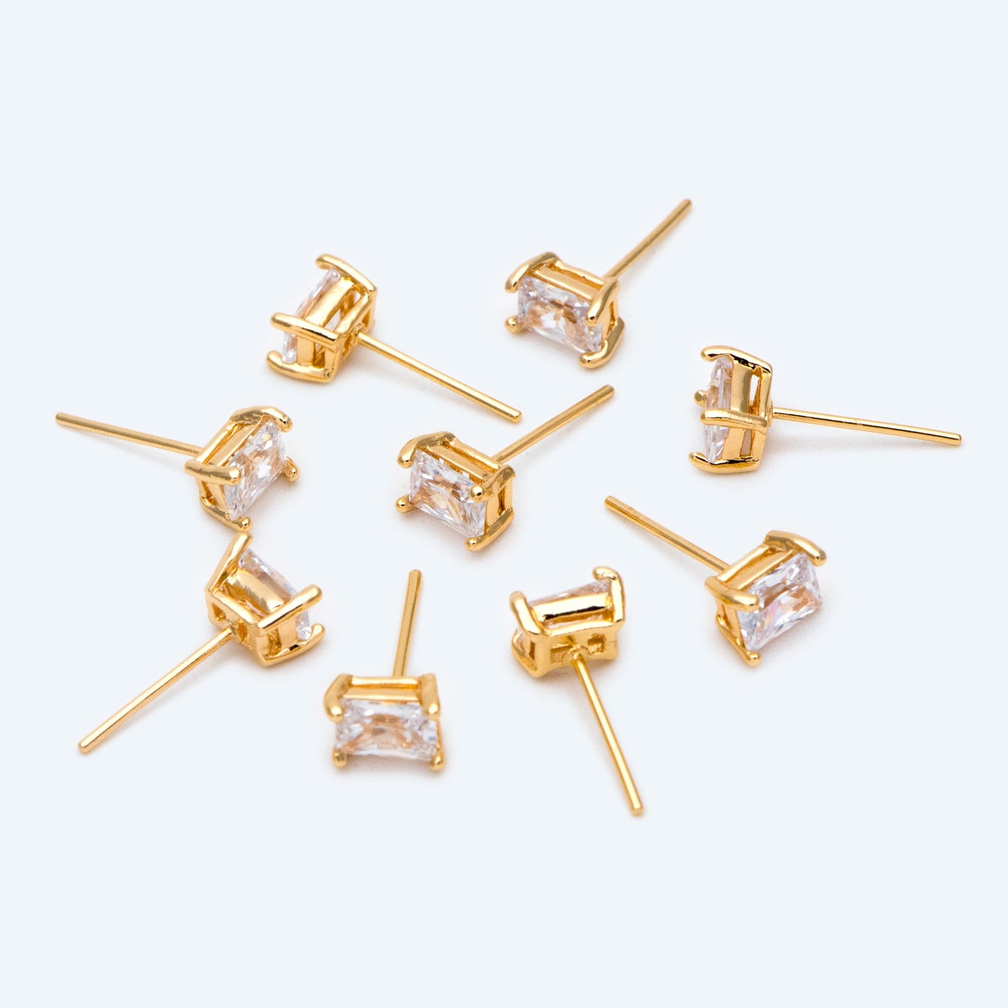 10pcs CZ Pave Rectangle Earring Studs, 18K Gold/ Rhodium plated Brass Ear Posts, Geometric Earring Findings (#GB-2618-C)