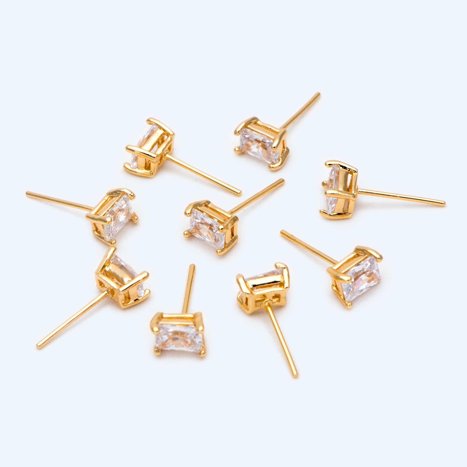 10pcs CZ Pave Rectangle Earring Studs, 18K Gold/ Rhodium plated Brass Ear Posts, Geometric Earring Findings (#GB-2618-C)
