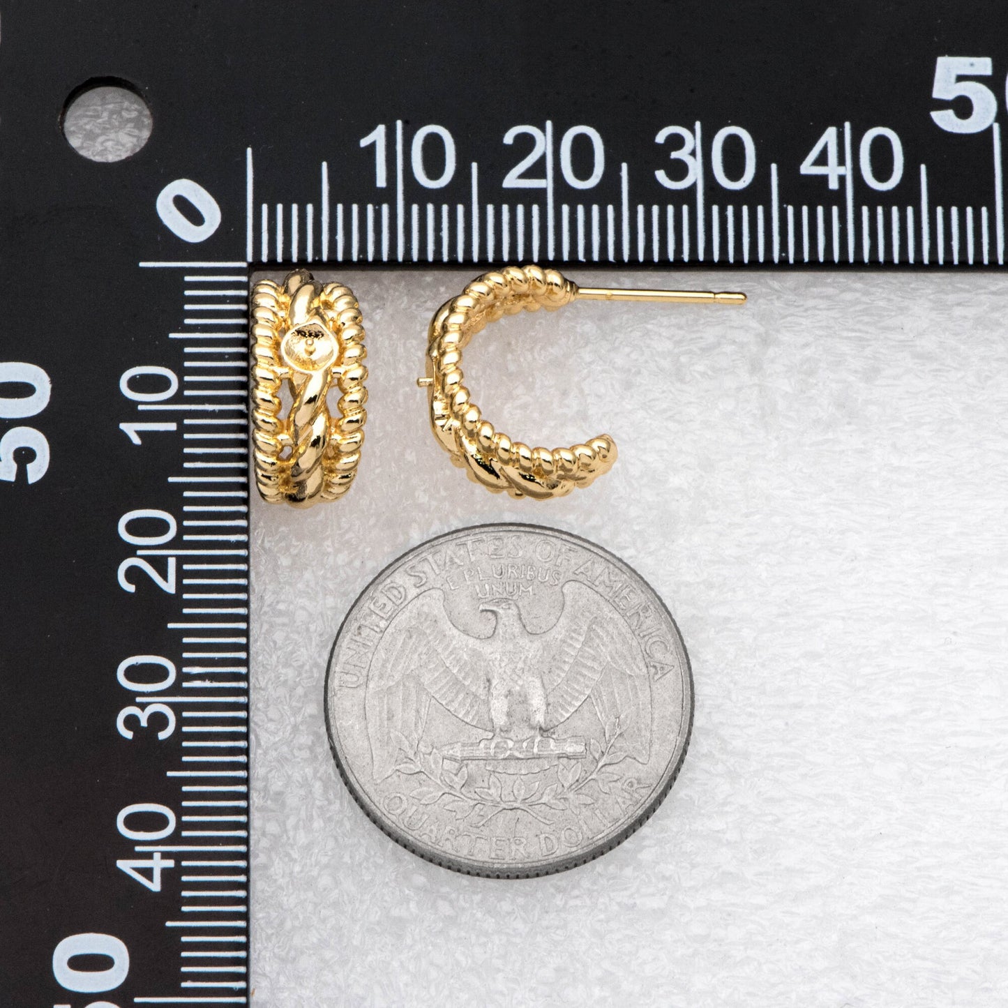 10pcs Gold Ear Posts, 18K Gold plated Brass, Hoop Stud Earrings 15mm, with Cup Peg for Half Drilled Pearl (GB-2619)