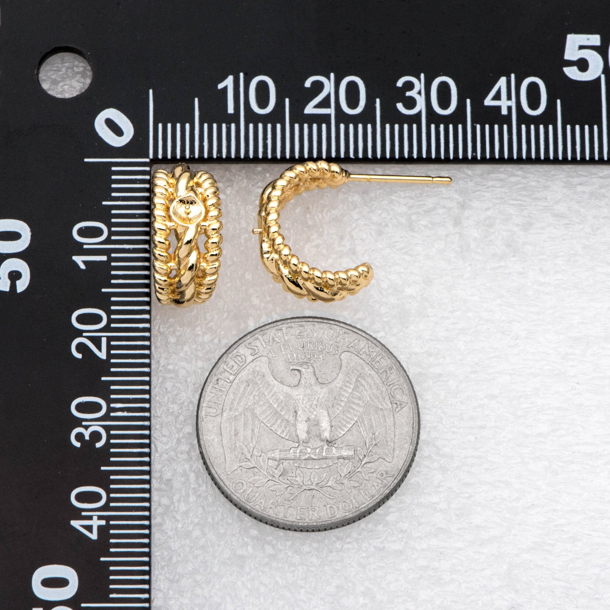 10pcs Gold Ear Posts, 18K Gold plated Brass, Hoop Stud Earrings 15mm, with Cup Peg for Half Drilled Pearl (GB-2619)