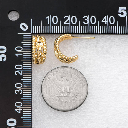 10pcs Gold Ear Posts, 18K Gold plated Brass, Hoop Stud Earrings 15mm, with Cup Peg for Half Drilled Pearl (GB-2619)