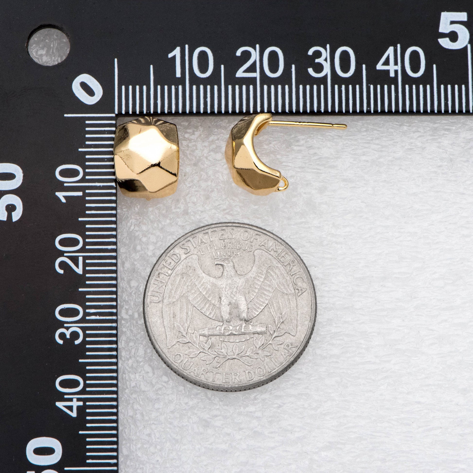 10pcs Gold Faceted Ear Post with Loop, Gold plated Brass, Geometric Stud Earrings (GB-2623)