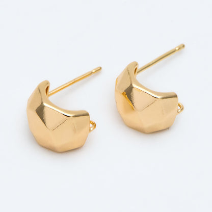 10pcs Gold Faceted Ear Post with Loop, Gold plated Brass, Geometric Stud Earrings (GB-2623)