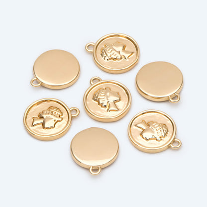 10pcs Gold Medallion Charm Pendant, Face Charm, Jewelry Supply (GB-2624)
