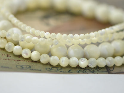 White Mother of Pearl Shell Beads, Smooth Round MOP beads, Multi Sizes (V1319) / 15.5" full strand