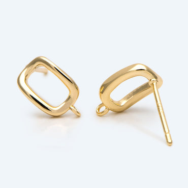 10pcs Rectangle Ear Posts with Loop, Stud Earrings Findings, Geometric Earring Components (GB-4129)