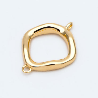 10pcs Gold Square Link Charms, Real Gold plated Brass Geometric Connector Pendants (GB-2615)