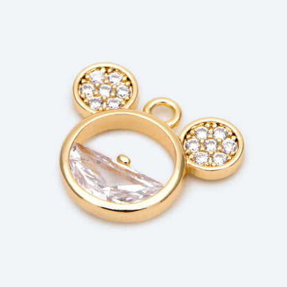 4pcs CZ Pave Mickey Mouse Charm Pendant, Jewelry Making, Diy Material, Jewelry Supplies (GB-2631)