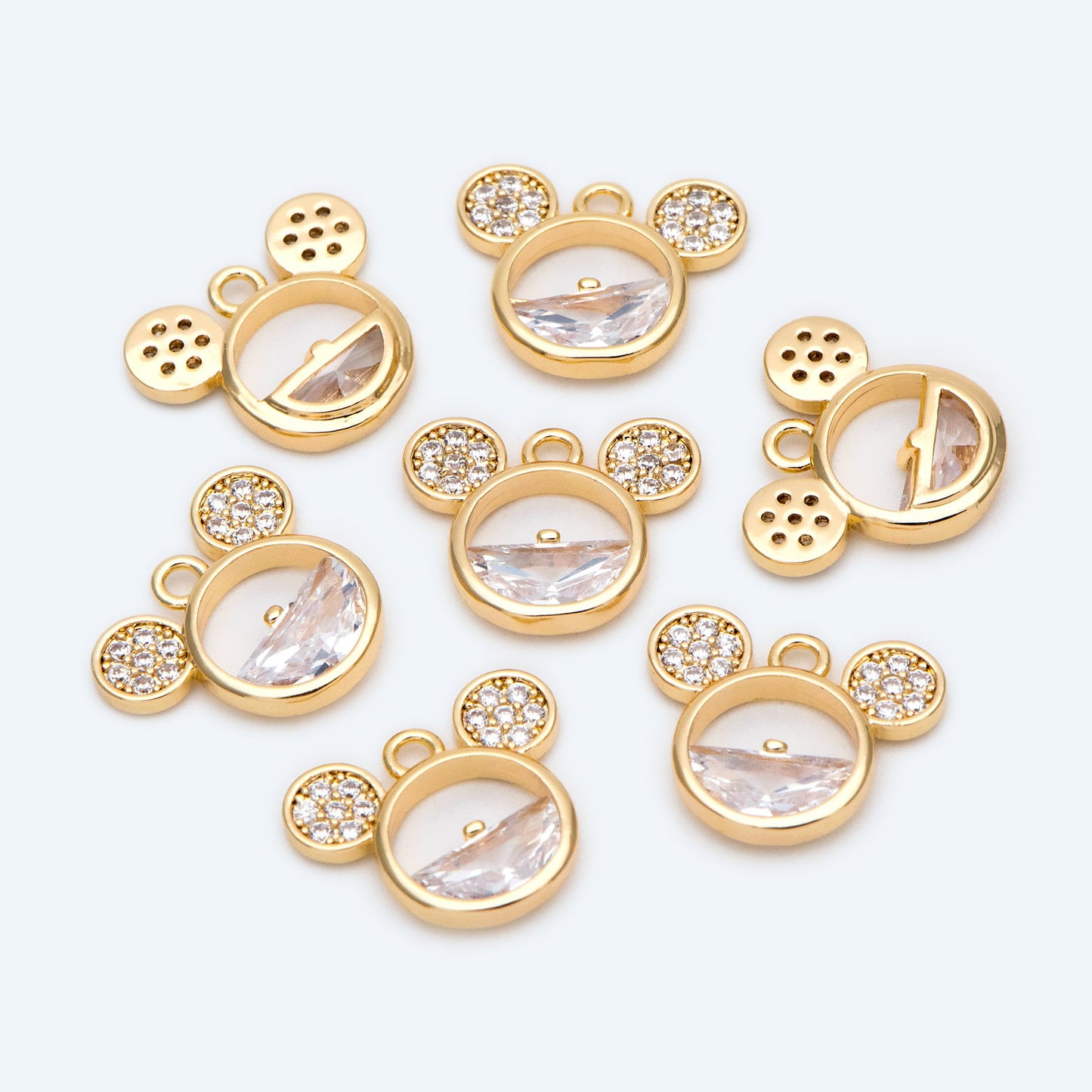 4pcs CZ Pave Mickey Mouse Charm Pendant, Jewelry Making, Diy Material, Jewelry Supplies (GB-2631)