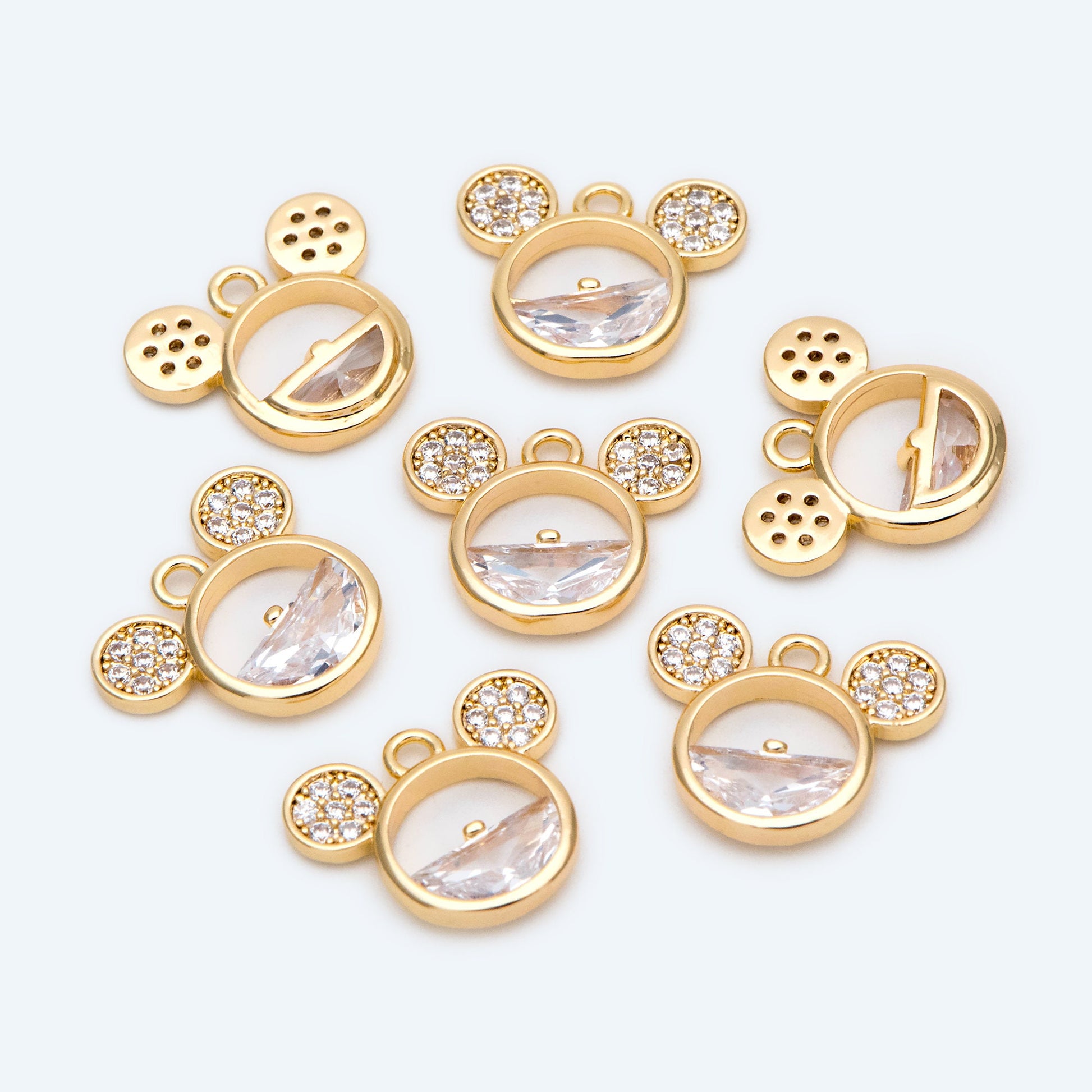 4pcs CZ Pave Mickey Mouse Charm Pendant, Jewelry Making, Diy Material, Jewelry Supplies (GB-2631)