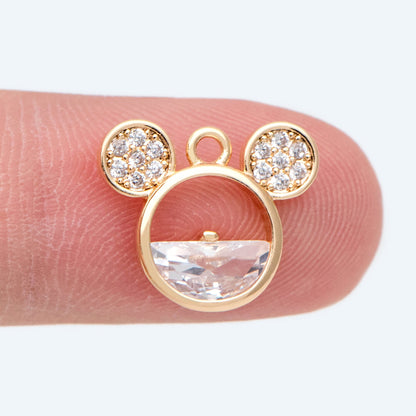 4pcs CZ Pave Mickey Mouse Charm Pendant, Jewelry Making, Diy Material, Jewelry Supplies (GB-2631)