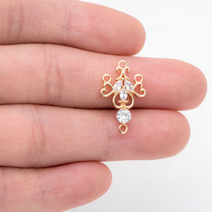 10pcs CZ Pave Gold Filigree Charms, 18K Gold plated Brass, Connector With Loops (GB-2639)