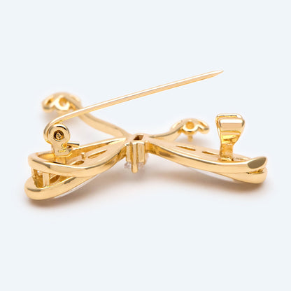 1pcs Shell Pave Gold Bowknot Brooch, Peg Pearl Findings, Brooch With Pearl Setting (GB-2641)