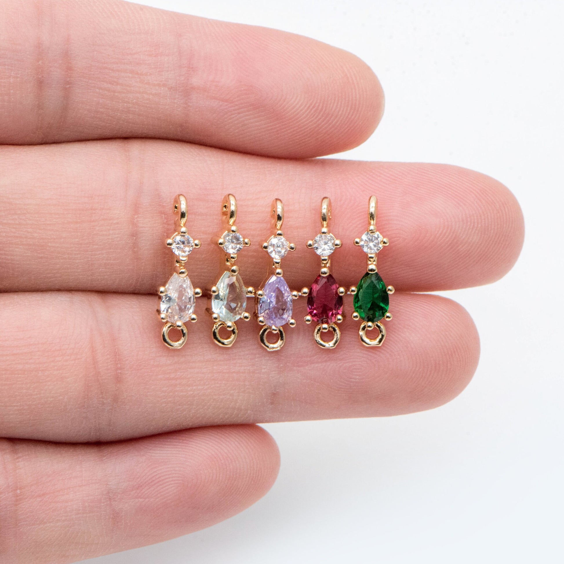 10pcs Rhinestone Teardrop Connectors, Crystal Drop Charms, 18K Gold Supplies, Diy Material (GB-2643)