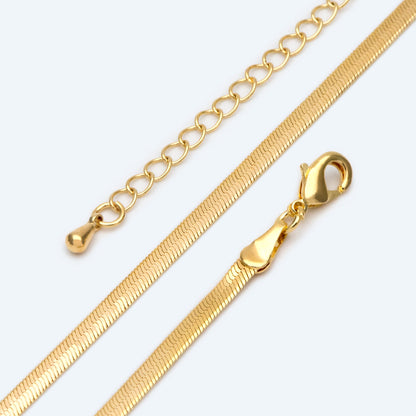 Gold/ Silver Tone Flat Snake Chain Braceket/ Necklaces, Adjustable with Extender Chain, Ready to Wear (#LK-488)