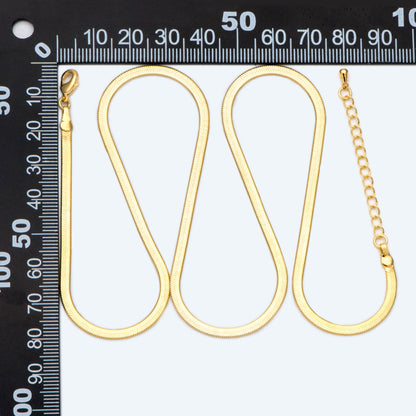 Gold/ Silver Tone Flat Snake Chain Braceket/ Necklaces, Adjustable with Extender Chain, Ready to Wear (#LK-488)