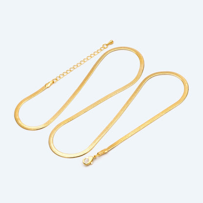 Gold/ Silver Tone Flat Snake Chain Braceket/ Necklaces, Adjustable with Extender Chain, Ready to Wear (#LK-488)