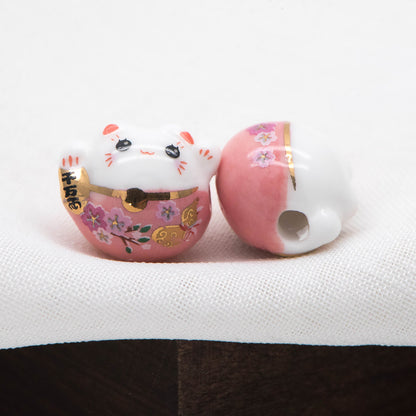 10 beads- Porcelain Lucky Cat beads 15mm, Ceramic Maneki Neko, Drilled Through, Yellow Pink Blue Red Black, Kawaii Cat Charms-(TC-157)
