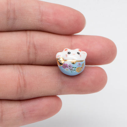 10 beads- Porcelain Lucky Cat beads 15mm, Ceramic Maneki Neko, Drilled Through, Yellow Pink Blue Red Black, Kawaii Cat Charms-(TC-157)