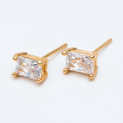 10pcs CZ Pave Rectangle Earring Studs, 18K Gold/ Rhodium plated Brass Ear Posts, Geometric Earring Findings (#GB-2618-C)