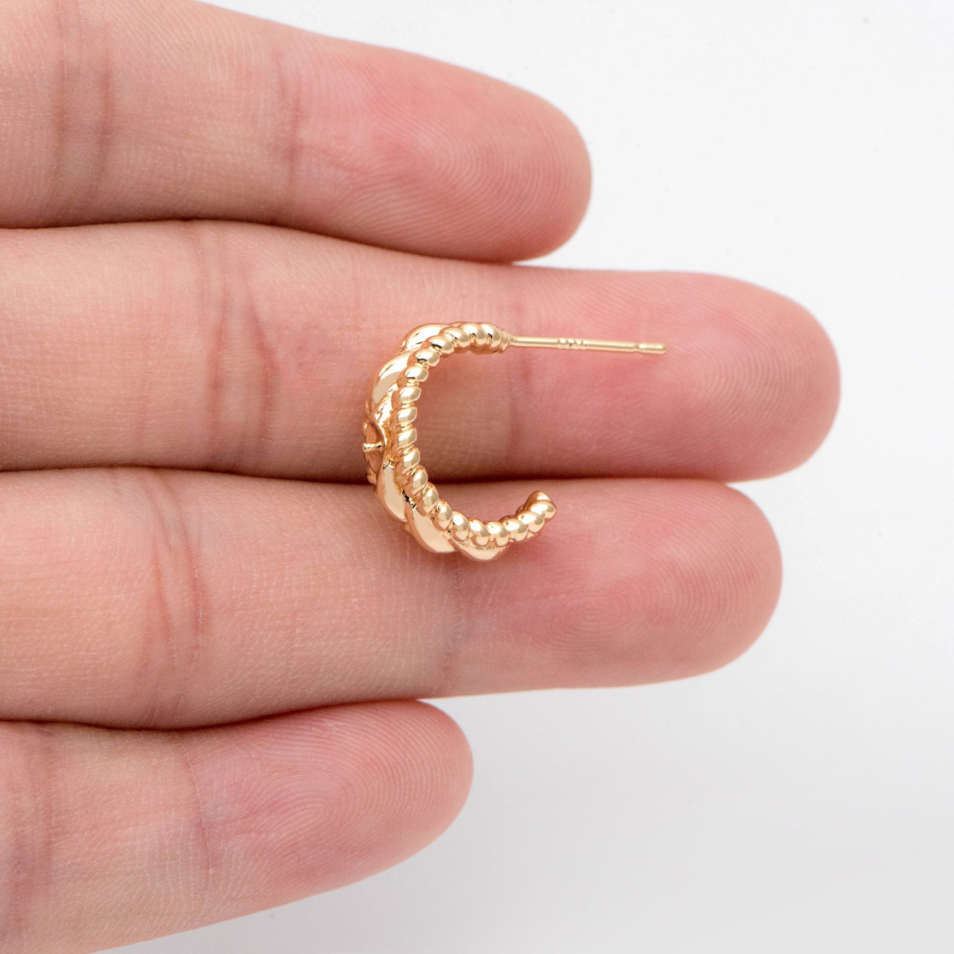 10pcs Gold Ear Posts, 18K Gold plated Brass, Hoop Stud Earrings 15mm, with Cup Peg for Half Drilled Pearl (GB-2619)