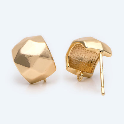 10pcs Gold Faceted Ear Post with Loop, Gold plated Brass, Geometric Stud Earrings (GB-2623)