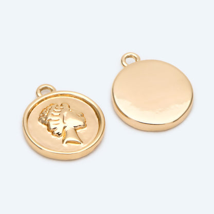 10pcs Gold Medallion Charm Pendant, Face Charm, Jewelry Supply (GB-2624)