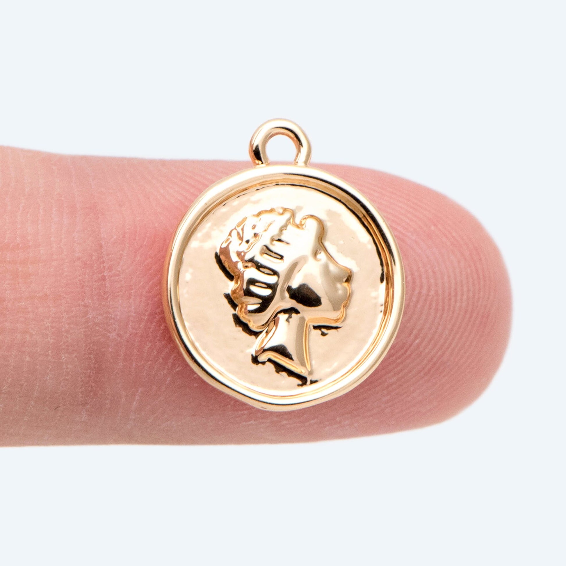 10pcs Gold Medallion Charm Pendant, Face Charm, Jewelry Supply (GB-2624)