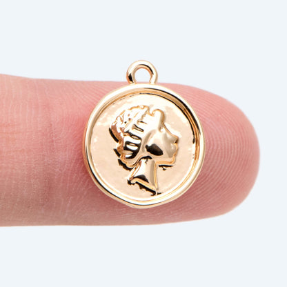 10pcs Gold Medallion Charm Pendant, Face Charm, Jewelry Supply (GB-2624)