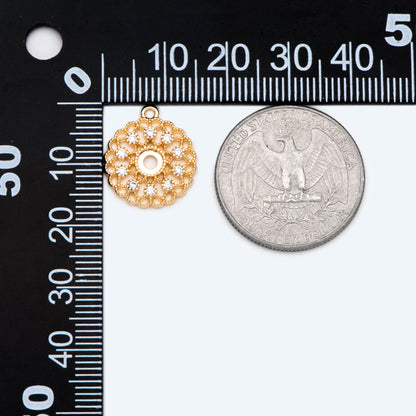 4pcs CZ Pave Gold Filigree Flower Charms, 18K Gold plated Brass, Disk Pendants (GB-2667)