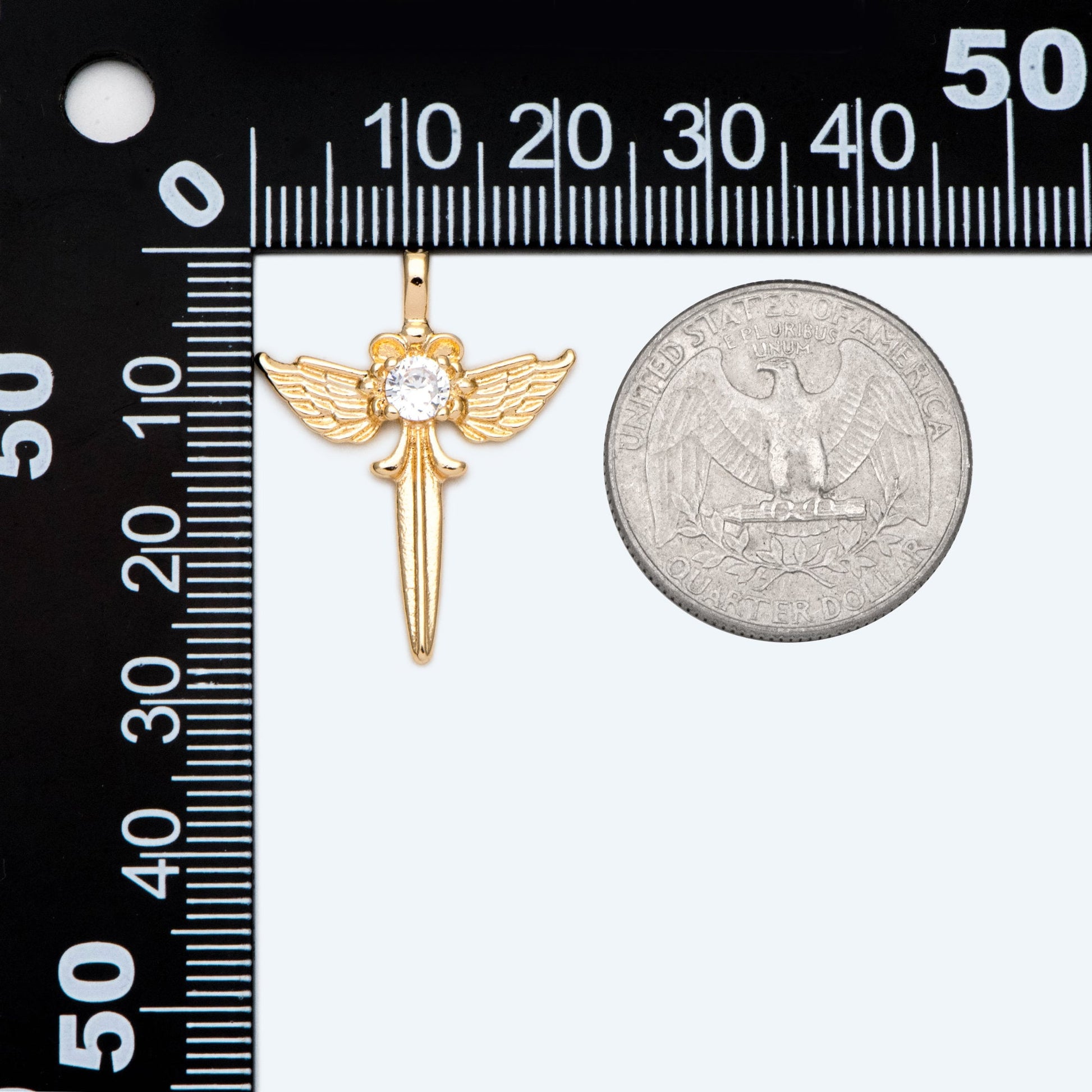 4pcs CZ pave Gold Wing Sword Pendant, Necklace Charm, Jewelry Making, Diy Material, Jewelry Supplies (GB-1810-E)