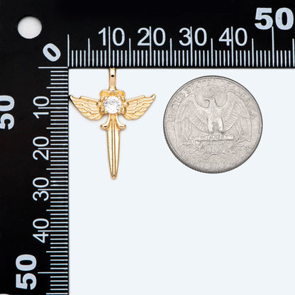 4pcs CZ pave Gold Wing Sword Pendant, Necklace Charm, Jewelry Making, Diy Material, Jewelry Supplies (GB-1810-E)