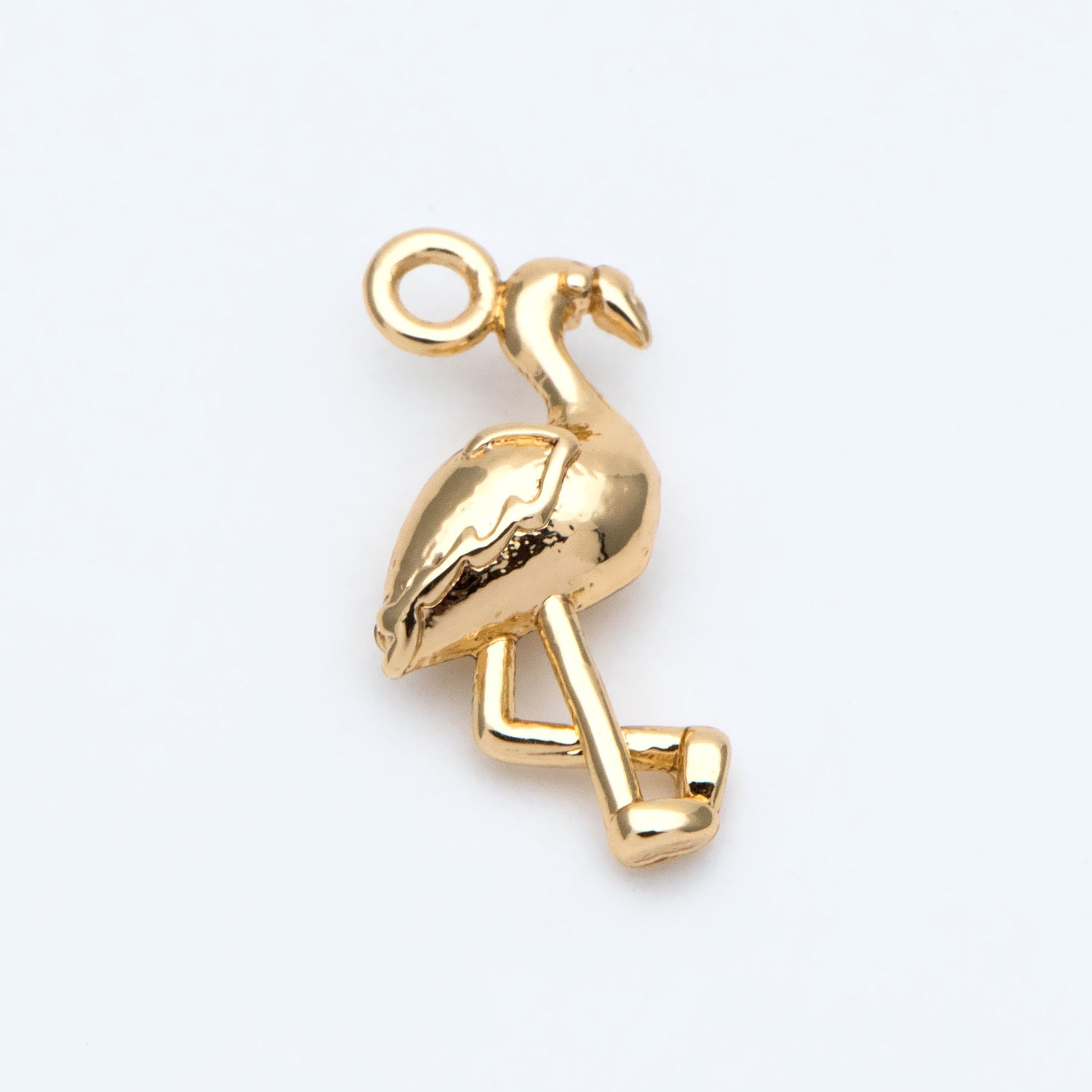 10pcs Gold Tiny Flamingo Charm, Bird Animal Charm, Jewelry Supplies (GB-2691-B)