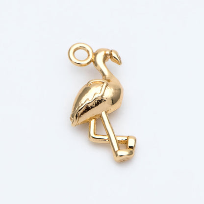 10pcs Gold Tiny Flamingo Charm, Bird Animal Charm, Jewelry Supplies (GB-2691-B)
